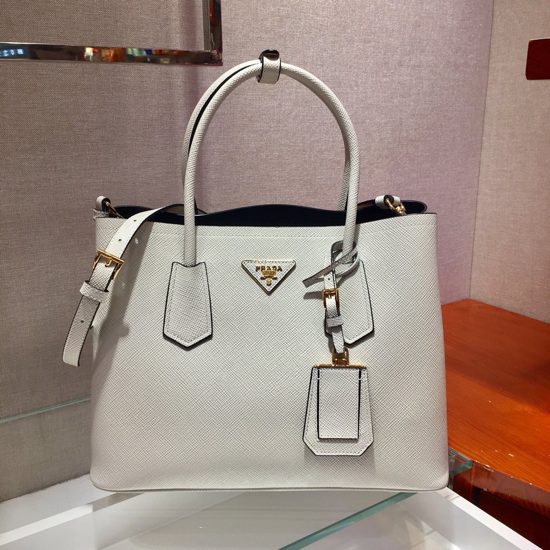 Prada Double Saffiano Leather Bag Shoulder Bag White 1BG775